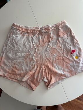 Nike Women's Peach Pink Tie-Dye Daisy Lounge Shorts